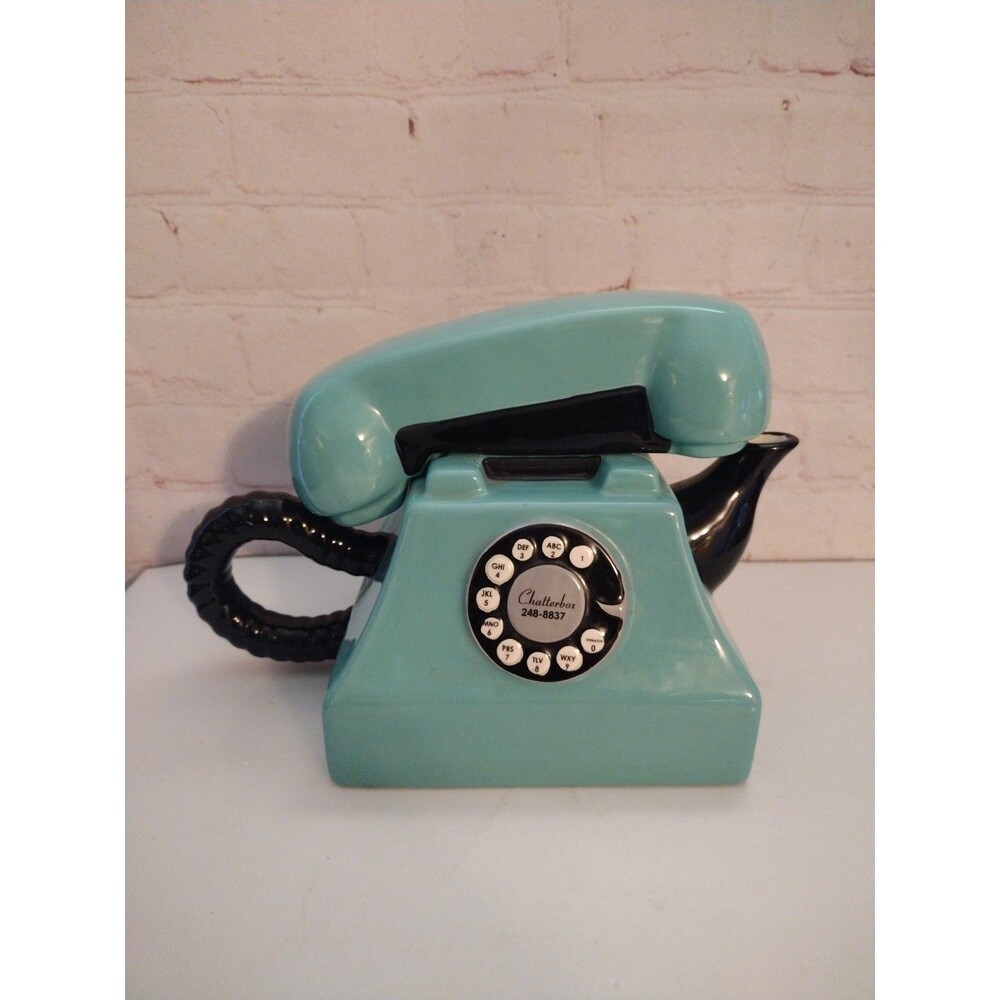 Giftcraft Chatterbox Rotary Phone Shape Ceramic Teapot Turquoise & Black